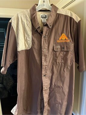 Men's Brown Short-Sleeve Button-Down Work Shirt with Contrast Panels